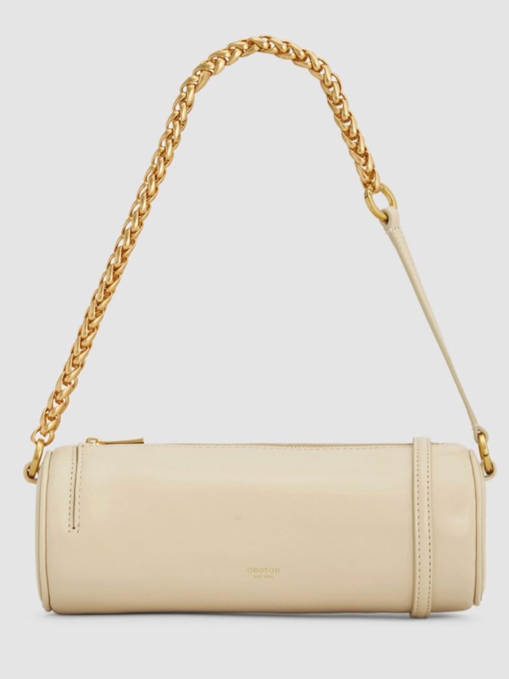 Oroton Honey Peach Leather Romy Barrel Bag
